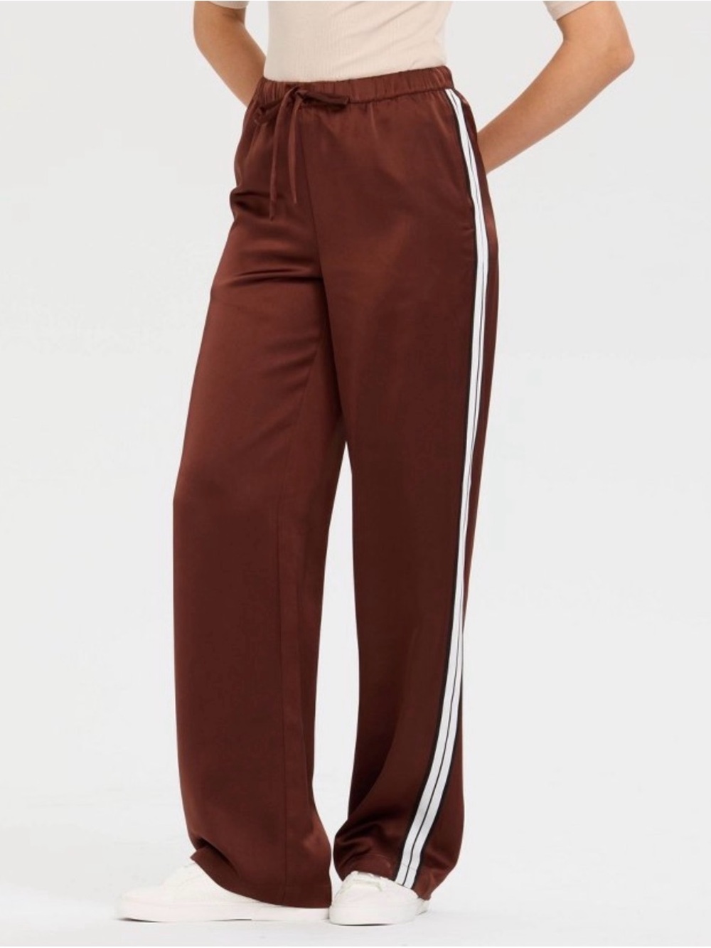 NWT SZ M High-Rise Wide Leg Satin Track Pull-On Pants - Women’s -A New Day